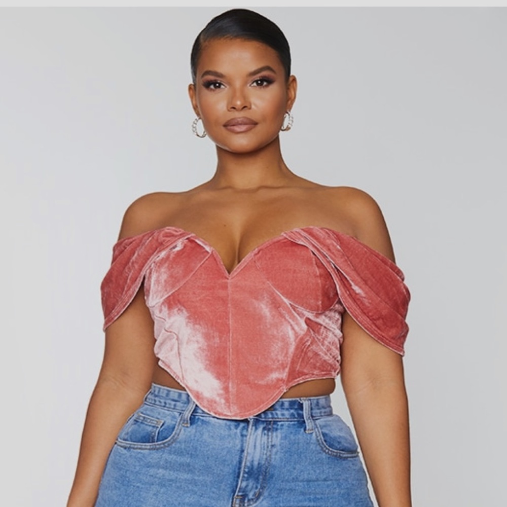 Dusty pink velvet Bardot corset top